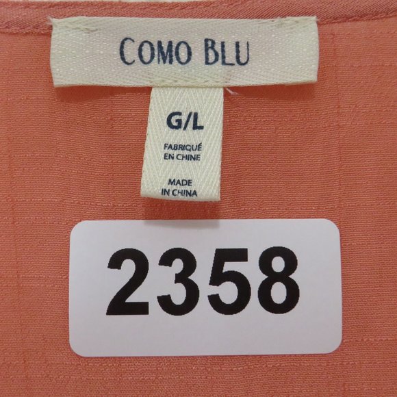 COMO BLU* Women's Long Tab Sleeve V-Neck Curved Hem Embroidered Blouse~ Large - Picture 3 of 8